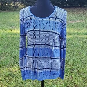 Wrap back blue striped sweater medium NEW